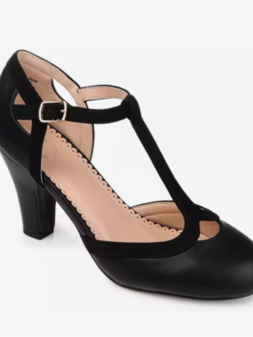 Journee Collection Black T-Strap Olina Pump Heels - Size: 9